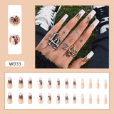 Joskaa Christmas manicure  Fall nails back to school W002-W040 High Appearance False Nails 24pcs Per Box Detachable and Wearable Fake Nails Equipped with Glue