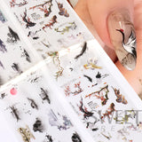 Joskaa 10pcs Chinese Style Nail Art Foils Ink Painting Characters Cloud Crane Design Transfer Sliders New Year DIY Decor Stickers DXK12