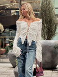 Black Friday Joskaa Lace Up Hollow T-Shirt Top Female Ruffled Patchwork Long Sleeve Cardigan Outwear Women Sexy Slim White Bandage Tee Coat