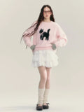 Black Friday Joskaa Y2k Pink Cat Knitted Pullovers Bow Kitty Graphic Raglan Sleeve Ribbed Sweater Women Sweet Girl Cutecore Winter Clothes