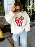 Black Friday Joskaa Autumn Heart Knitted Sweater For Women Niche Loose Pullovers Long Sleeve Female Fashion Contrast Color Sweater Casual