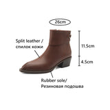 Joskaa NEW Autumn Women Boots Pointed Toe Chunky Heel Shoes Split Leather Shoes for Women Concise Belt Buckle Ankle Boots Western Boots