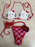 Joskaa Patchwork Knit Crochet Bikinis Set Woman Swimsuit Cute Swimwear 2024 Summer Bathing Suit Sexy Vacation Beach Outfits