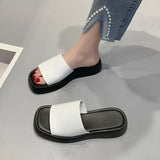 Joskaa Slippers New Summer for Women Fashion Wedge Platform Beach Shoes Sexy Mules Fashion Solid Color Thick Sole One Word Sandals