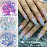 Joskaa 1 Box Iridescent Opal Nail Flakes Aurora Mirror Shimmer Irregular Nail Art Paillettes Glitters Gel Polish Manicure Sequins LYJG