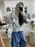 Black Friday Joskaa Grey Cropped Hoodies Zip Up Long Sleeve Sweatshirt Cardigan Oversized Autumn Fashion Wide Leg Track Pants Two Piece Sets