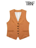 Back To School Joskaa Women Fashion Front Button Linen Waistcoat Vintage V Neck Sleeveless Female Outerwear Chic Vest Tops