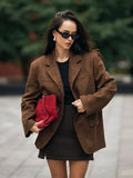 Black Friday Joskaa Retro Brown Lapel With Pocket Jacket Woman Fashion Buttons Long Sleeve Short Coat 2024 Female Autumn High Street Outwear