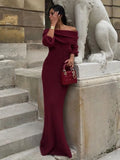 Black Friday Joskaa Off Shoulder Long Sleeve Knitted Maxi Dress Women Solid Fashion Backless Bodycon Vestidos 2024 New Lady Party Streetwear