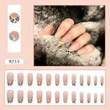 Joskaa Christmas manicure   Fall nails back to school R681-R720 24pcs False Nails Tips with Glitter Design Press on Stick-on Nail Tips for Women and Girls