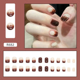 Joskaa Christmas manicure   Fall nails back to school R681-R720 24pcs False Nails Tips with Glitter Design Press on Stick-on Nail Tips for Women and Girls