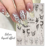 Joskaa Holographic Metal Butterfly Nail Manicure Sticker Silver Mirror Liquid Effect Spring Adhesive Sliders Manicure Decal Foil LYSWCS