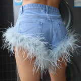 Back To School Joskaa Feather Tassel Jean Shorts Women Clothing Summer Sexy Slim Shorts Femme Street Fashion Beach Hot Girl Bottoms 2024 New