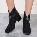 2024 Women's Chunky Heeled Ankle Boots, Solid Color Side Zipper High Heels, Stylish Short Boots