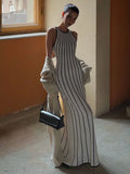 Black Friday Joskaa Retro Striped Knit Sleeveless Long Dress For Women Autumn Contrasting Color Slim Beach Holiday Sweater Dresses Elegant