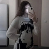 Back To School Joskaa 2024 Fall Fashion  Winter Gothic Cool Girl Harajuku Cartoon Sweater Women Pullovers Y2K Goth Punk Knitted Long Sleeve Tops 2024 Autumn Knitwear Emo