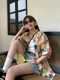 Back To School Joskaa Vintage Hawaii Beach Cover-Ups for Women Harajuku Floral Print Oversize T-shirts Female Couples Outfits Casual Clothes