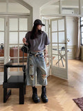 Back To School Joskaa Ripped Oversize Denim Shorts Jeans Hollow Out Calf-Length Pants Women Hip Hop Summer Fashion Streetwear Vintage Bottoms