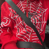 Back To School Joskaa Y2k Spider Web Graphic Red Warm Hoodies Harajuku Vintage Grunge Zip Up Hoodie Unisex Gothic Loose Sweatshirt Jacket Men Clothing