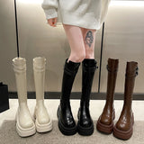 JOSKAA Winter Women Knight Boots Fashion Belt Buckle Ladies Elegant Thick Heel Long Booties Slip On Women's Knee High Booties