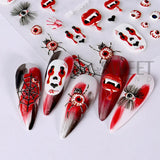 Joskaa 5D Acrylic Nail Sticker Halloween Ghost Skull Blood Drips Lip Design Decal Spider Witch Pumpkin Nail Art DIY Manicure Decoration