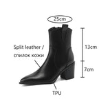 Joskaa NEW Autumn Women Boots Split Leather Shoes for Women Pointed Toe Chunky Heel Boots Casual Winter Female Boots Short Modern Boots