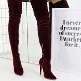 JOSKAA Pointed Toe Women Thigh High Boots Stiletto High Heel Solid Sexy Women Long Boots Fashion Casual Women's Shoes High Heels