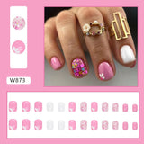 Joskaa Christmas manicure   Fall nails back to school W841- W880 24pcs False Nails Tips with Glitter Design Press on Stick-on Nail Tips for Women and Girls