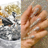 Joskaa Aluminum Leaf Nail Art Sequin Gold Silver Flakes Irregular Foil Sticker Wire Decor Paillettes Bonzer Sparkle Accessory LY1909-04