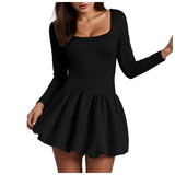 Joskaa Women'S Sexy Bubble Mini Dress Bustier Square Neck Color Block Long Sleeve Ruffles Short Party Dresses 2025 Casual Below Knee