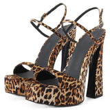 Joskaa-2024 Women's Sexy Leopard Print Thick High Heel Thick Sole Sandals European and American Fashion Thick Sole Buckle Banquet Shoes