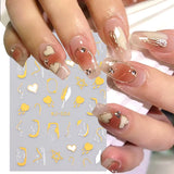 Joskaa Metallic Star Love French Nail Art Stickers Gold Silver Bronzing Wave Line Heart Designer Decal Elegant Manicure Foil Wraps LYMJ