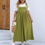 Joskaa Women'S Bib Overall Dress Casual Loose Linen Adjustable Straps Suspender Pinafore Plus Size Formal Maxi Dress For Teen Girls