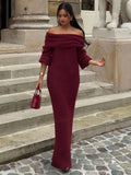 Black Friday Joskaa Off Shoulder Long Sleeve Knitted Maxi Dress Women Solid Fashion Backless Bodycon Vestidos 2024 New Lady Party Streetwear