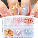 Joskaa 6 Grids Ribbon Bow Nails Decoration Parts 3D Acrylic Gems Stone DIY Holographic Rhinestones Luxury Jewelry Accessories Charms