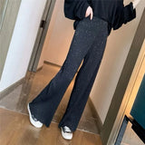 Joskaa Women Pleated Wide Leg Pants High Waist Korean Fashion Black Sequined Elastic Straight Casual Trousers Streetwear New