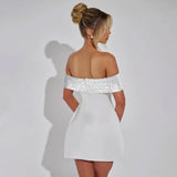 Joskaa White Strapless Sequin Evening Party Dress Women Robes Backless Elegant Sexy Dress Bodycon Mini Summer Dress Vestidos