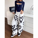 Joskaa Y2K Love Graffiti Wide Leg Pants Women High Waist Streetwear Loose Drawstring Jogging Trousers Female Korean Casual Sweatpants