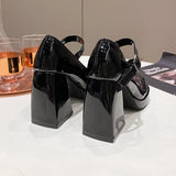 JOSKAA Fashion Black Platform Pumps for Women Super High Heels Buckle Strap Mary Jane Shoes Woman Goth Thick Heeled Party Shoes Ladies