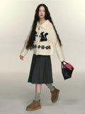 Black Friday Joskaa Kawaii Squirrel Graphic Women Cardigan Oversized Sweater Zipper Long Sleeve Knitwear Cutecore Christmas Winter Clothes