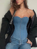 Back To School Joskaa Lace Up Denim Tank Top Women Clothing Slim Sexy Sleeveless Crop Tops Female Holiday Casual Bodycon Top Corset Woman