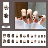 Joskaa Christmas manicure   Fall nails back to school R681-R720 24pcs False Nails Tips with Glitter Design Press on Stick-on Nail Tips for Women and Girls