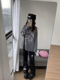 Joskaa Y2k Harajuku Style Cat Skull Print Black Trousers Mujer 2024 Autumn New Pants for Women High Waist Loose Wide Leg