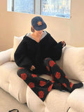 Joskaa 2024 Summer New Sweatpants Women Fashion Vintage Flower Print Loose Wide Leg Pants Y2k Grunge Elastic Waist Straight Trousers