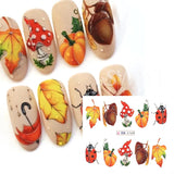 Joskaa 12pcs Autumn Ladybug Nail Water Decals Halloween Pumpkin Adhesive Nail Supplies Manicure Stickers Sliders For Nails Decoration