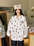 Black Friday Joskaa Y2k Cartoon Printed Zip Up Hoodies Women Kawaii Long Sleeve Oversized Sweatshirt Japanese Style Cutecore Girl Clothing