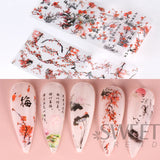 Joskaa 10pcs Chinese Style Nail Art Foils Ink Painting Characters Cloud Crane Design Transfer Sliders New Year DIY Decor Stickers DXK12