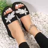 JOSKAA Women Sandals Summer Rhinestone Decoration Fashion Comfortable Thick Sole Slip On Sandals Wedge High Heel Outdoor Slippers