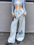 Back To School Joskaa Blue Jeans Plus Size Women Y2k Fashion Loose Butterfly Patchwork Causal High Waist Denim Pants Streetwear Retro Bottoms