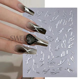 Joskaa Metallic Silver Line Nail Manicure Stickers Metal Chrome Stripe Vine Flame Adhesive Decals Tape Swirl French Sliders Decor Foils